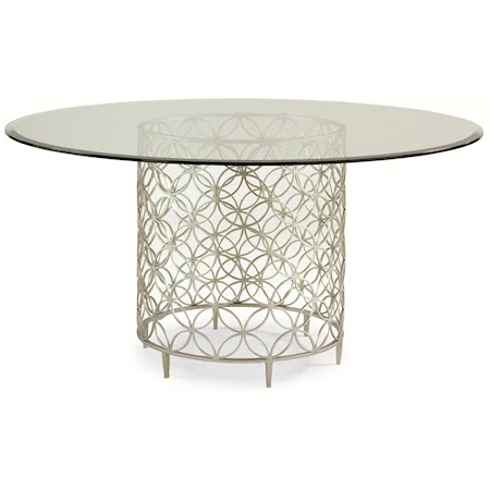 "Bubble-Up" 60-Inch Round Dining Table with Beveled Glass Top and Pierced Chrome Pedestal Base